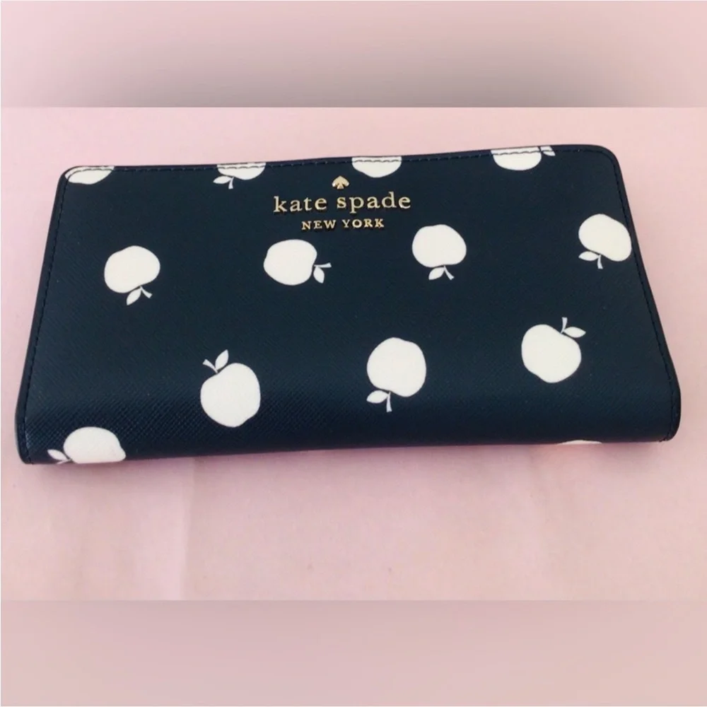 Kate Spade Staci Orchard Toss Large Slim Bifold Leather Wallet Blazer Blue NWT - Picture 1 of 7